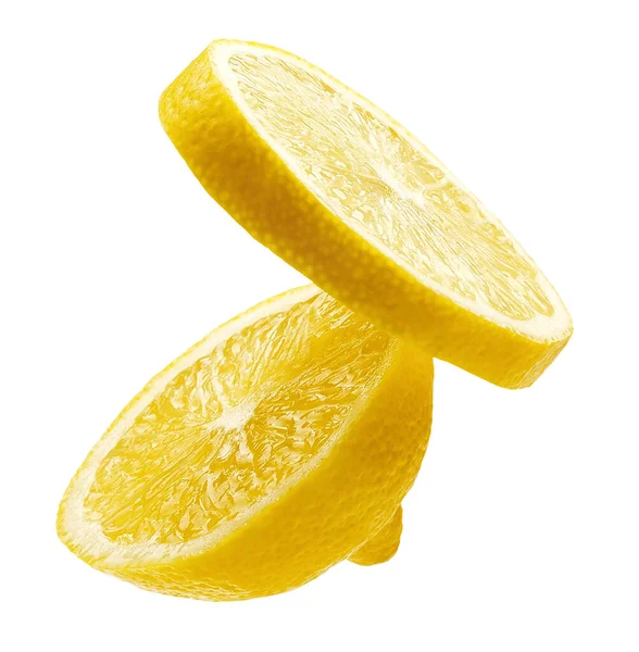 Two Segments Fresh Lemon Isolated White Background — Stock Photo, Image