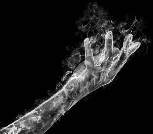 Graciös Kvinnlig Hand Från Rök Svart Bakgrund Mystisk Och Magisk — Stockfoto