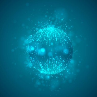 Patlama, küre ve ışıltı, kasırga ve parlak yansımalar içeren soyut bir element..