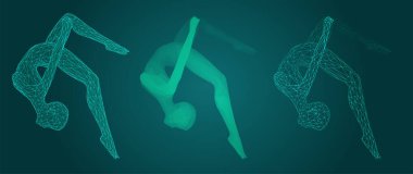 Dans eden kadın figürlerin vektör kümesi yeşil arka planda poz verir