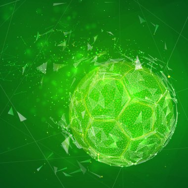 Modern bir soyut tarzda futbol topu. Ayrılır ve sinekler arka plana çarpar. Vektör tasarımı konsept futbol
