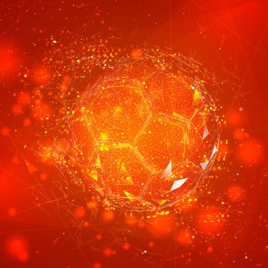 Modern bir soyut tarzda futbol topu. Ayrılır ve sinekler arka plana çarpar. Vektör tasarımı konsept futbol