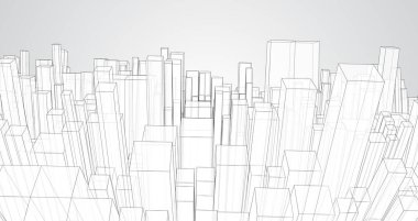 Vektör soyut 3D kristal. Şehrin çatılarının manzarası, büyük kaotik cam kolyeler..