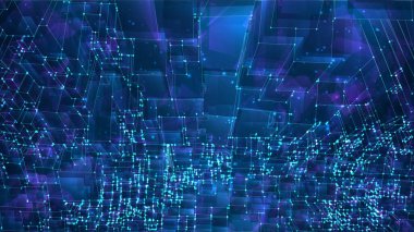 Mavi üzerine parlayan kare kristallerinin soyut vektör arkaplanı