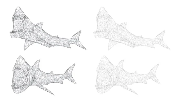 Requin Vecteur Une Grille Triangulaire Prédateur Isolé Sur Fond Blanc — Image vectorielle