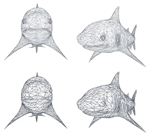 三角形の格子のベクトル3Dサメです 白地に隔離された捕食者 — ストックベクタ