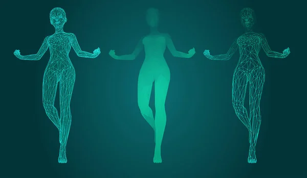 Векторний Набір Жіночих Фігур Танцювальних Позах Зеленому Фоні — стоковий вектор