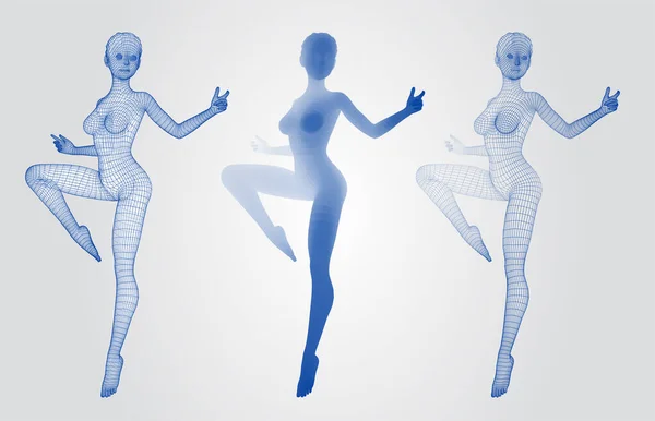 Vector Conjunto Figuras Femeninas Poses Danza Sobre Fondo Blanco — Archivo Imágenes Vectoriales