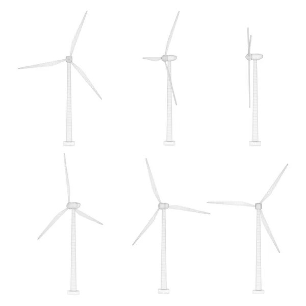 風力発電機3基 ベクトル画像のセット コンセプト 自然エネルギー — ストックベクタ