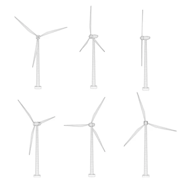 三台风力涡轮机一组矢量图像 自然能源概念 — 图库矢量图片