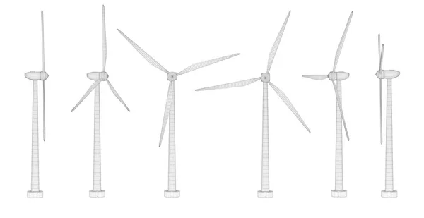 Três Turbinas Eólicas Conjunto Imagens Vetoriais Conceito Energia Natural —  Vetores de Stock