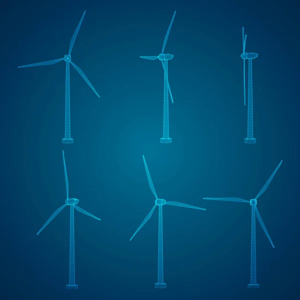 Drie Windturbines Vectorbeelden Begrip Natuurlijke Energie — Stockvector