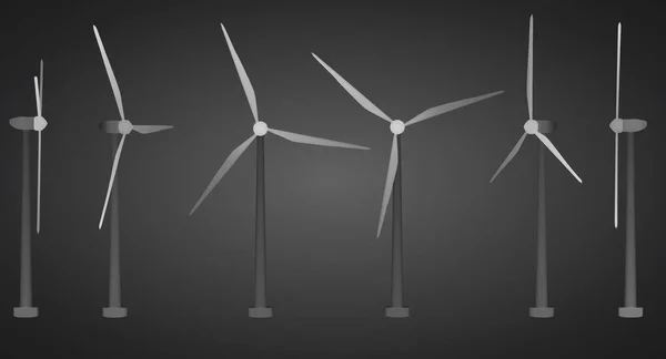 Trzy Turbiny Wiatrowe Zestaw Obrazów Wektorowych Pojęcie Energii Naturalnej — Wektor stockowy