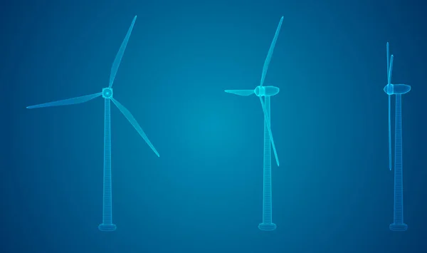 Três Turbinas Eólicas Conjunto Imagens Vetoriais Conceito Energia Natural —  Vetores de Stock