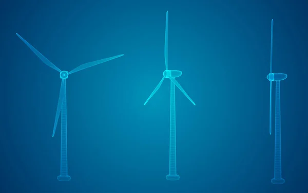 Drie Windturbines Vectorbeelden Begrip Natuurlijke Energie — Stockvector