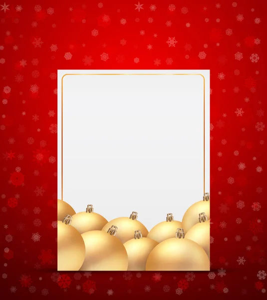 带有金色球的圣诞球矢量模板 在红色的背景上涂上雪花 — 图库矢量图片