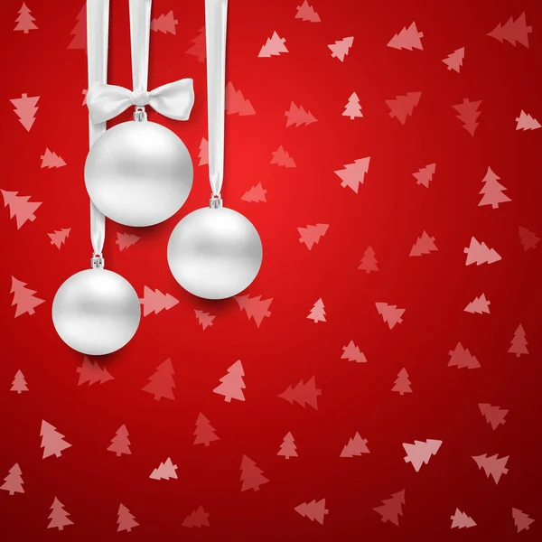 带弓的丝带上的矢量圣诞球 关于红色背景 — 图库矢量图片
