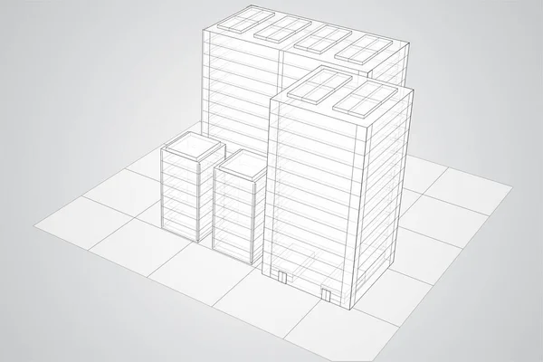 ベクトル超高層ビル 色付きの背景にある建物群は — ストックベクタ