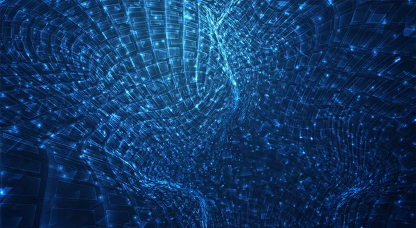 Векторный Голубой Поток Светящихся Частиц Кристаллов Виртуальные Данные — стоковый вектор
