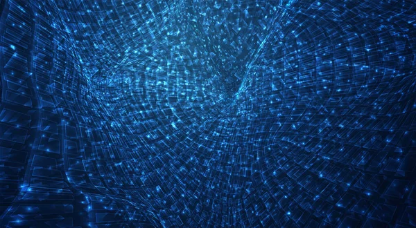ベクトル青色の発光粒子と結晶 仮想データ — ストックベクタ