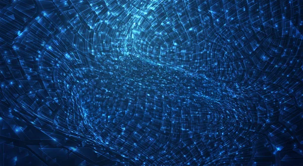 Vectorblauwe Stroom Van Lichtgevende Deeltjes Kristallen Virtuele Gegevens — Stockvector