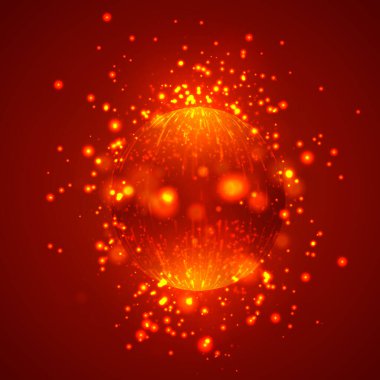 Patlama, küre ve ışıltı, kasırga ve parlak yansımalar içeren soyut bir element..