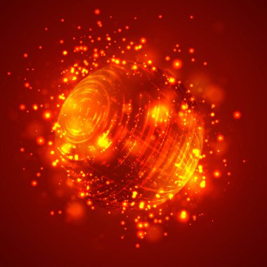 Patlama, küre ve ışıltı, kasırga ve parlak yansımalar içeren soyut bir element..