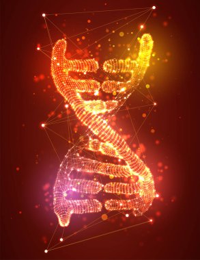 Vektör. İnsan DNA 'sının bir parçası. 3d üçgen soyut biçim.
