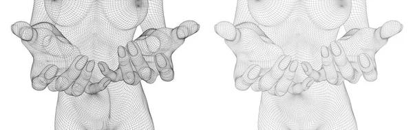 Egy Háromdimenziós Női Test Szögletes Sokszögből Fekete Fehér Stílus — Stock Vector