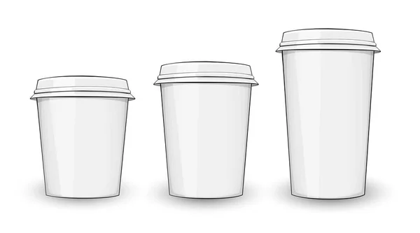 Set Tres Tazas Café Para Llevar Aislado Sobre Fondo Blanco — Vector de stock