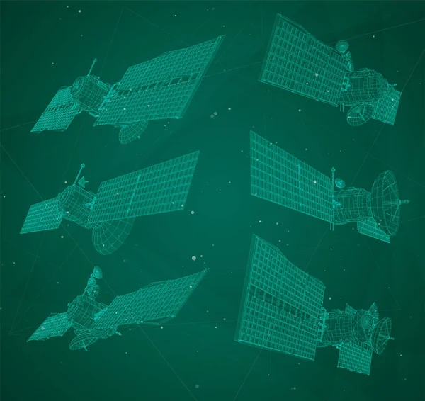 Vector Set Communications Satellite Earth Orbit Space Technology Future — Stock Vector