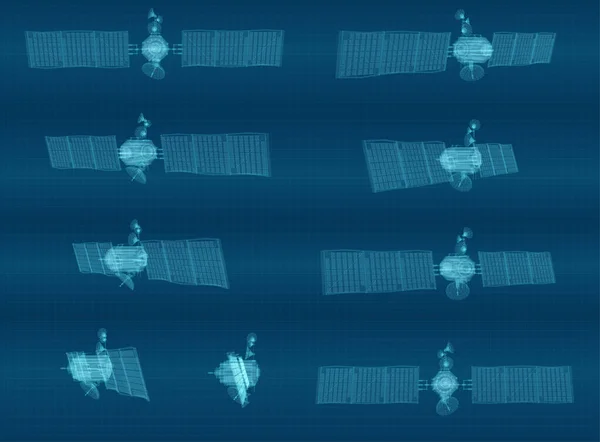 Vektorsatz Kommunikationssatelliten Der Erdnahen Umlaufbahn Raumfahrttechnologie Der Zukunft — Stockvektor