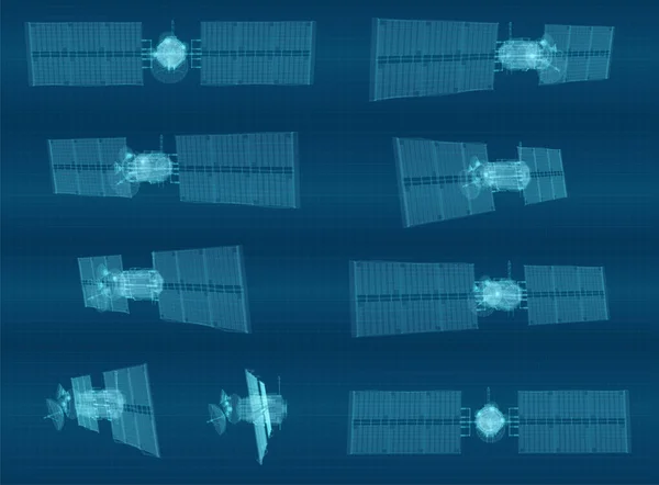 矢量集 近地轨道通信卫星 未来的空间技术 — 图库矢量图片