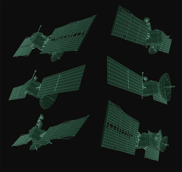 Conjunto Vetorial Satélite Comunicações Órbita Próxima Terra Tecnologia Espacial Futuro — Vetor de Stock