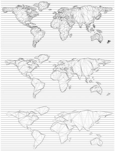 Conjunto Planetas Vectoriales Tierra Aislada Sobre Fondo Blanco Esqueleto Segmentos — Vector de stock