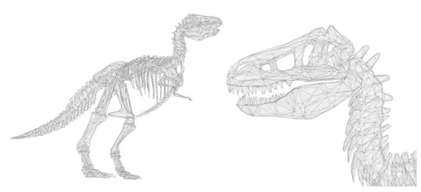 恐龙的三维体积骨架 以三元龙的风格出现 设计的矢量 白色背景上的黑色 — 图库矢量图片