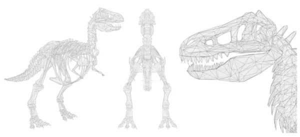 Трехмерный Объемный Скелет Динозавра Триануляторном Стиле Вектор Дизайна Черный Белом — стоковый вектор