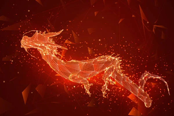 Símbolo Ano Novo Chinês Kite Dragão Voador Longo Ilustração Vetorial — Vetor de Stock