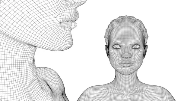 一个漂亮的年轻女孩的3D矢量肖像 一组白色背景的角度 — 图库矢量图片