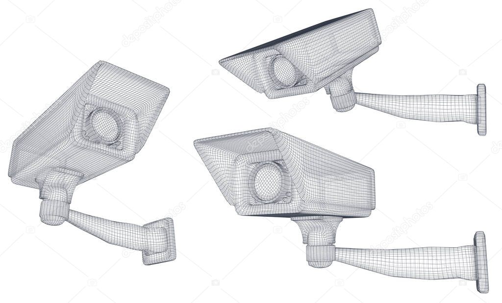 set of vector images. CCTV camera for building and street security
