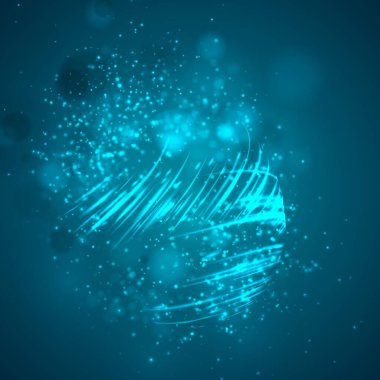 Parlak mavi bir enerji akışı karanlık bir arkaplanda dönüyor. vektör soyut kavramı