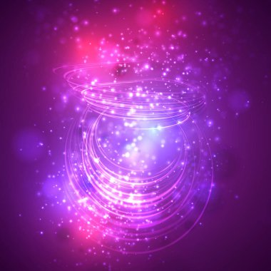 Parlak renkli bir enerji akışı karanlık bir arkaplanda dönüyor. vektör soyut kavramı