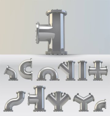 Flanjlı çelik borulardan oluşan geniş bir set oluşturun..