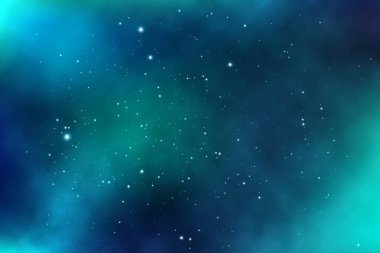 Yıldızlarla, galaksilerle, nebulalarla dolu sonsuz bir uzayın vektör arkaplanı. Beyaz noktalı parlak yağ lekeleri ve lekeler