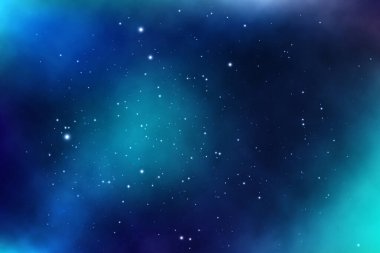 Yıldızlarla, galaksilerle, nebulalarla dolu sonsuz bir uzayın vektör arkaplanı. Beyaz noktalı parlak yağ lekeleri ve lekeler