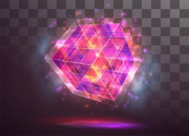 vektör kristal. Elementlerin gücü ve enerjisi. Mavi, mor, neon ışık.