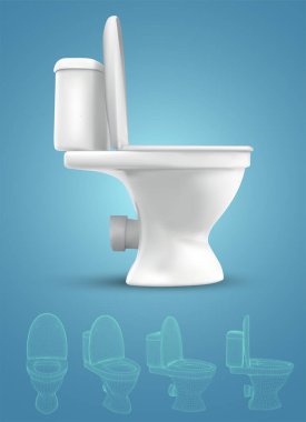 Sarnıçlı 3 boyutlu beyaz tuvalet. Reklam tesisatı tasarımı için hazır element