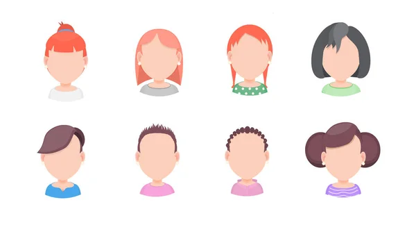 フラットスタイルで異なる髪型の女性のベクトル肖像画のセット ソーシャルネットワークのアバターのための — ストックベクタ