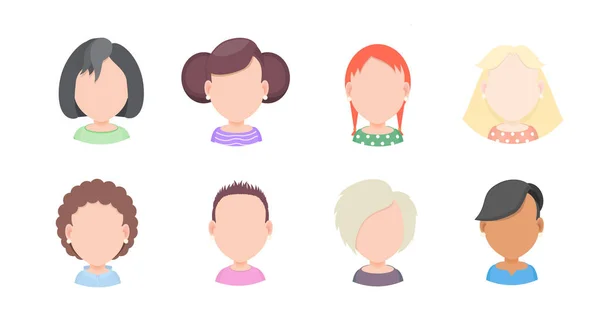 フラットスタイルで異なる髪型の女性のベクトル肖像画のセット ソーシャルネットワークのアバターのための — ストックベクタ