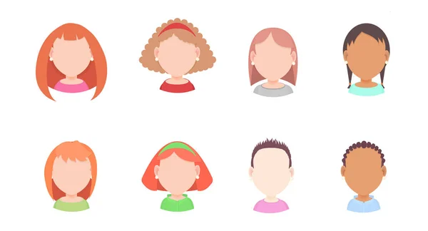 Набір Векторних Портретів Жінок Різними Зачісками Плоскому Стилі Аватара Соціальних — стоковий вектор